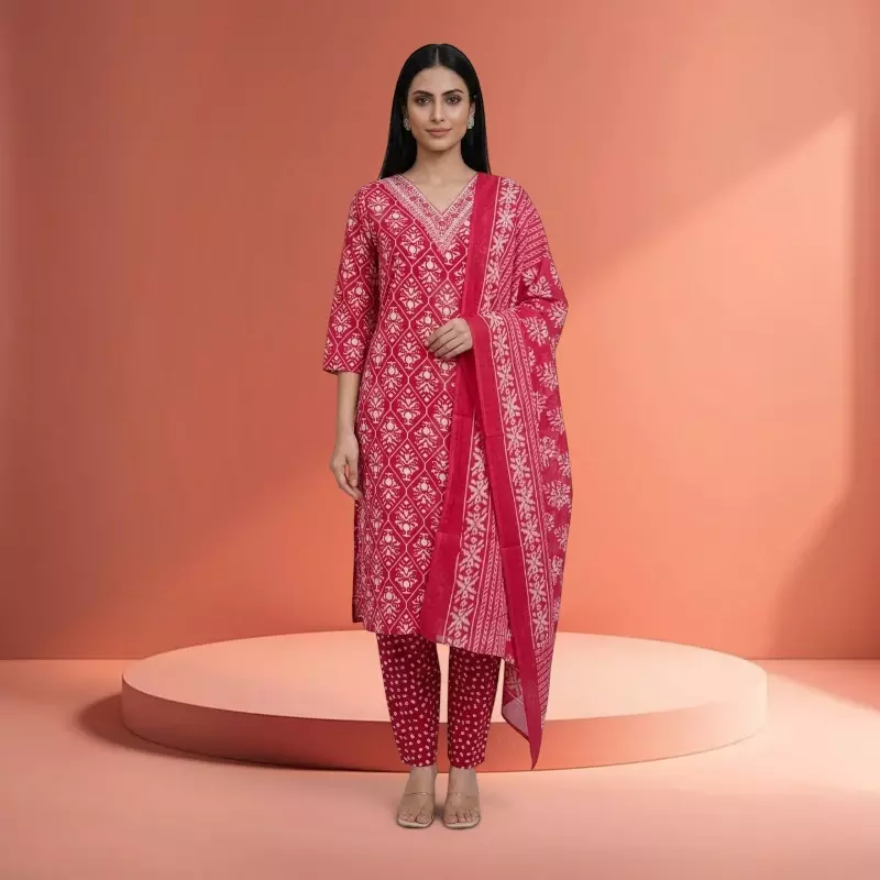 Cotton Printed Salwar Suit Set | Floral Print, 3-Piece Set