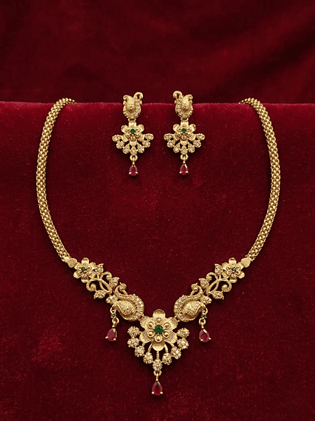 Antique peacock gold floral necklace set