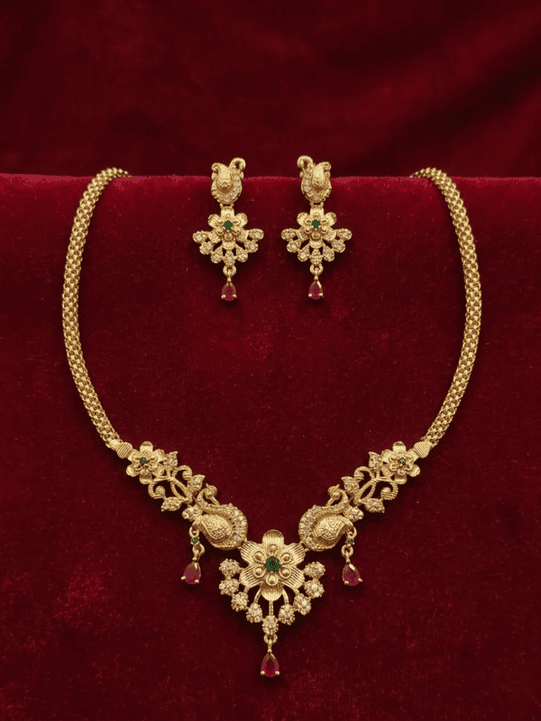 Antique peacock gold floral necklace set