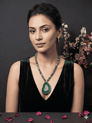 atural Green Agate Geode Slice & Unakite Bead Necklace & Earring Set atural Green Agate Geode Slice & Unakite Bead Necklace & Earring Set