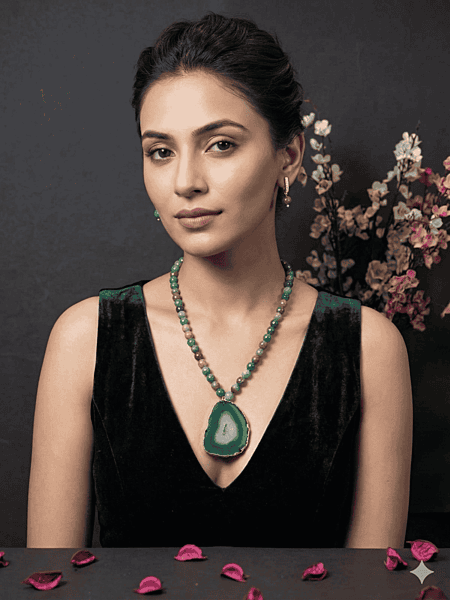 atural Green Agate Geode Slice & Unakite Bead Necklace & Earring Set