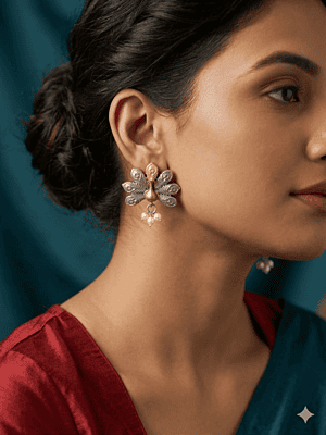 Dual-Tone Dancing Peacock Pearl Studs Dual-Tone Dancing Peacock Pearl Studs