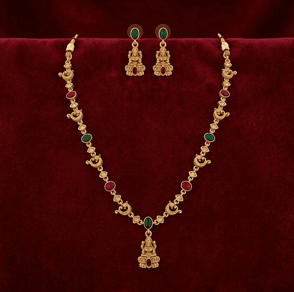 Lakshmi Pendant Necklace Set with Multicolor Stones