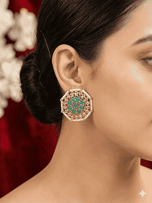 Regal Octagonal Kundan & Pearl Statement Studs Regal Octagonal Kundan & Pearl Statement Studs