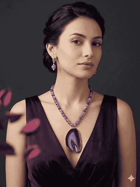 Gemini said Royal Violet Agate & Amethyst Statement Set