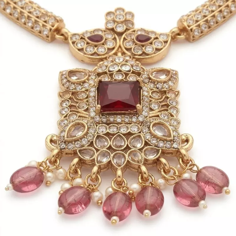 Traditional gold-tone necklace set with earrings