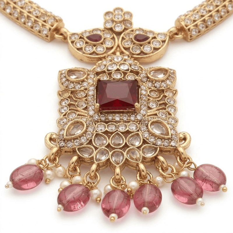 Traditional gold-tone necklace set with earrings