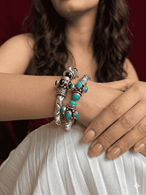 Tribal Fusion Oxidized Silver Stone-Encrusted Kadas Tribal Fusion Oxidized Silver Stone-Encrusted Kadas