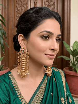 The Majestic Ruby & Emerald Temple Jhumka Cascades The Majestic Ruby & Emerald Temple Jhumka Cascades