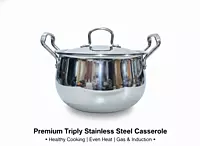 Granny Kitchen India Gold Triply Stainless Steel Casserole with Lid, Belly Shape Handi,