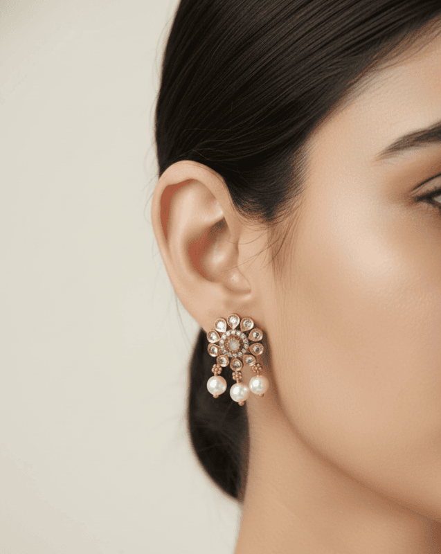 Royal Ruby Floral Pearl Stud Earrings