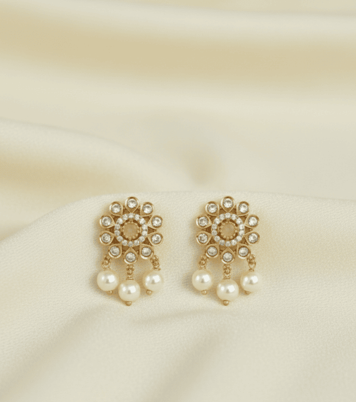 Royal Ruby Floral Pearl Stud Earrings