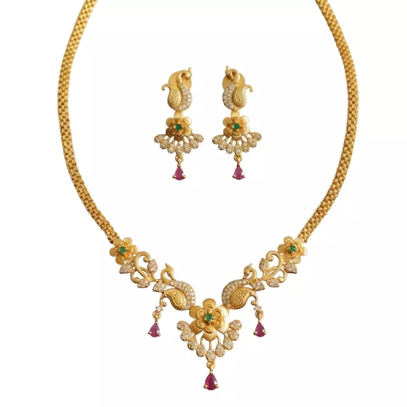 Antique peacock gold floral necklace set