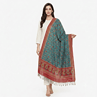 Silk Blend Multicolour Dupatta | Floral Print, Tasselled Border