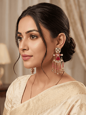 Maharani Ruby Kundan and Enamel Tassel Chandelier Earrings