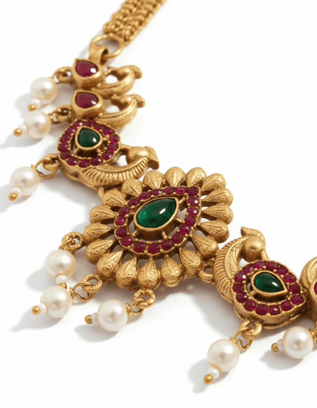 Traditional Gold-Plated peacock Necklace Set with Jhumka Earrings