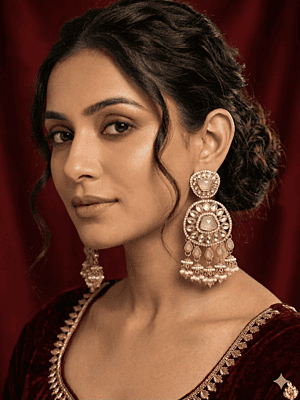 Royal Kundan & Polki Chandbali Jhumka Earrings Royal Kundan & Polki Chandbali Jhumka Earrings