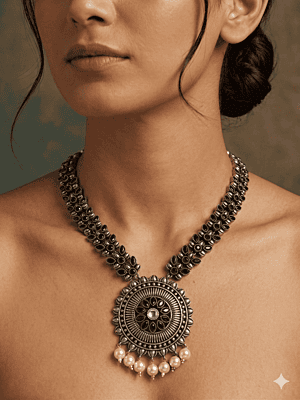 Oxidized Silver Mandala Statement Necklace Oxidized Silver Mandala Statement Necklace