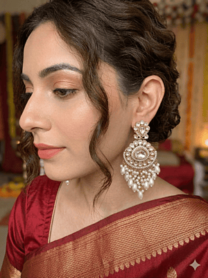 Elegant Kundan & Pearl Drop Chandbali Earrings