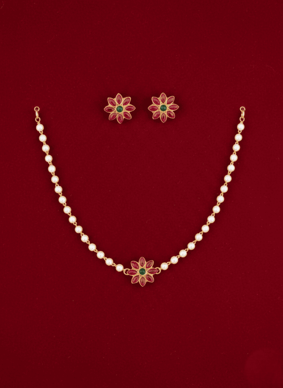 Elegant floral pearl necklace set