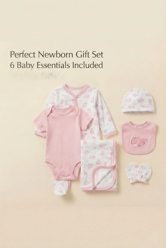 LittleToons Premium Cotton 6-Piece New-Born Baby Clothes Gift Set
