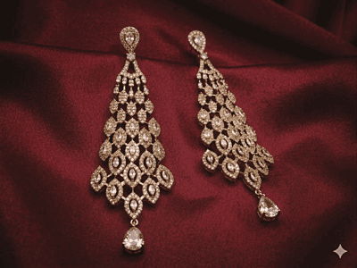 Exquisite Gold-Toned Chandelier Earrings with Pear-Cut Accents