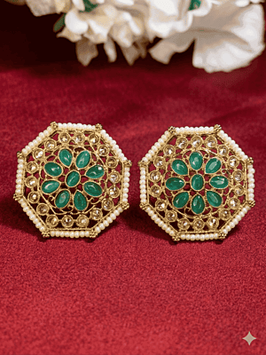 Regal Octagonal Kundan & Pearl Statement Studs