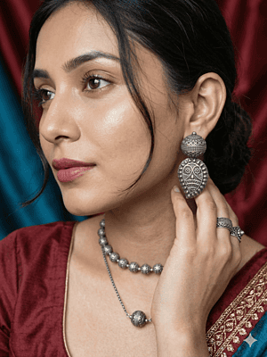 Antique Oxidized Silver Paisley Drop Earrings Antique Oxidized Silver Paisley Drop Earrings