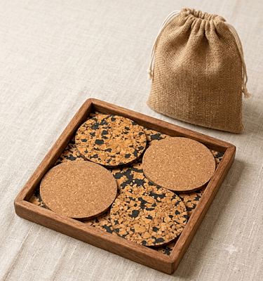 Natural Eco-Friendly Cork Tray & Coasters Set (Large) | Eco Cork Essentials Natural Eco-Friendly Cork Tray & Coasters Set (Large) | Eco Cork Essentials