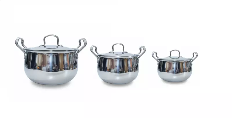 Granny Kitchen India Gold Triply Stainless Steel Casserole with Lid, Belly Shape Handi,