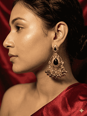 Gold-Plated Kundan Chandbali Earrings with Ghungroo Droplets