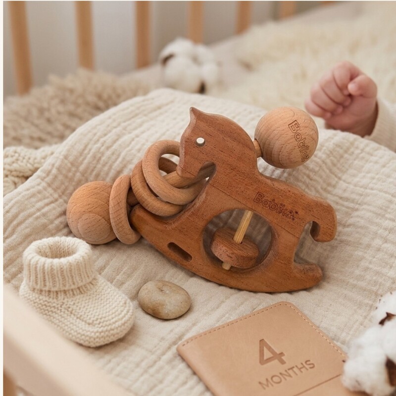 Wooden Rattles Collection for Babies 0–12 Months | Natural Wooden Baby Rattle Set | Sensory & Teething Toys | Fine Motor Skill Development | Montessori Learning Toys