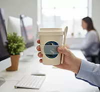 Ceramic Travel Mugs with Silicone Lids & Spoon