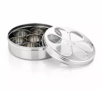 Onions Stainless Steel Masala Box (Patiala Style) with 7 Containers & Transparent Lid