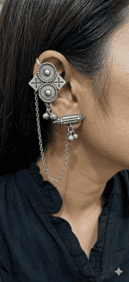 Oxidized Silver Tribal-Fusion Chain Earcuff