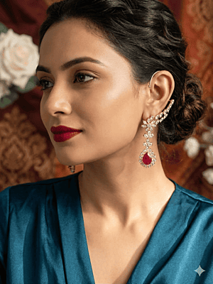 Royal Crimson Teardrop Earcuffs: Gold-Plated CZ Marquise Floral Wraps Royal Crimson Teardrop Earcuffs: Gold-Plated CZ Marquise Floral Wraps
