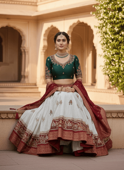 Elegant Bottle Green and Maroon Bridal Lehenga Choli