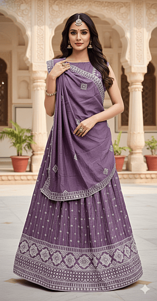 Classic Bandhej-Inspired White Thread Embroidered Lehenga Choli SetI D.2/2