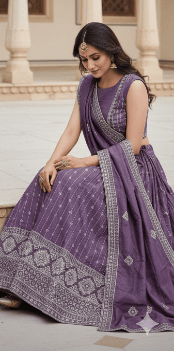 Classic Bandhej-Inspired White Thread Embroidered Lehenga Choli SetI D.2/2