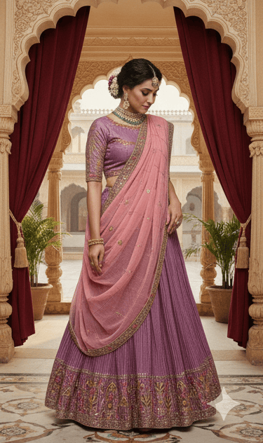 Noorani Mirror Embroidered Crushed Lehenga Choli Set D.1/6