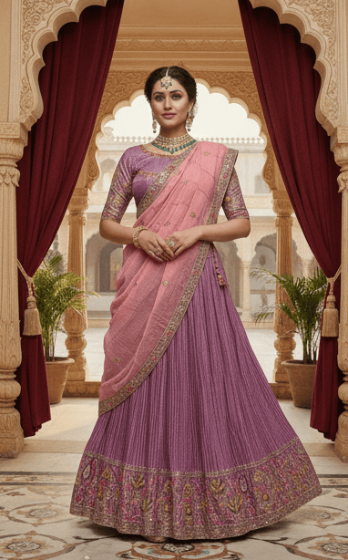 Noorani Mirror Embroidered Crushed Lehenga Choli Set D.1/6