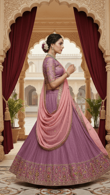 Noorani Mirror Embroidered Crushed Lehenga Choli Set D.1/6