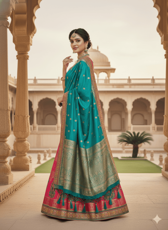 Pink & Teal Traditional Embroidered Lehenga Choli Set MF