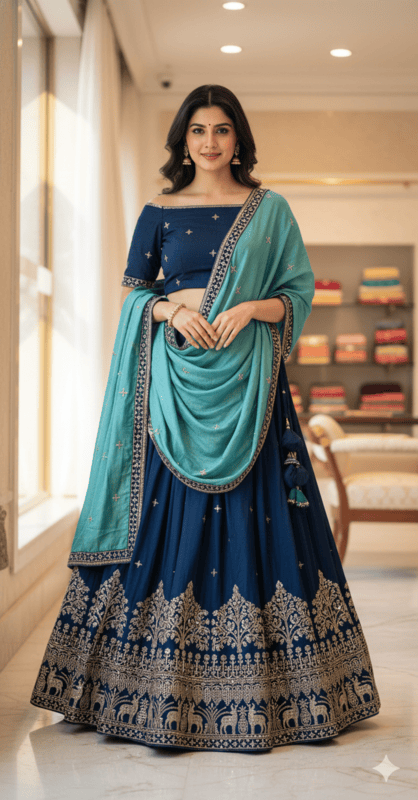 Regal Peacock Zari Embroidered Lehenga Choli Set D.6/2