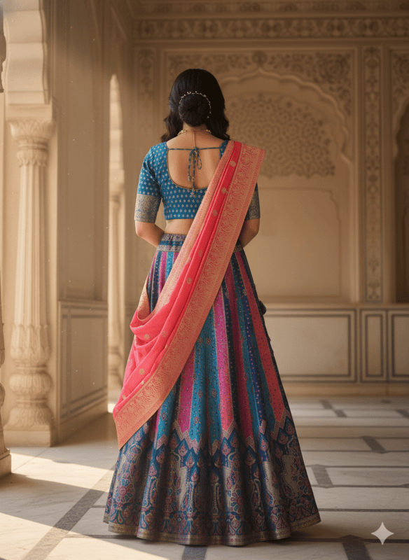 Royal Blue & Pink Traditional Embroidered Lehenga Choli Set