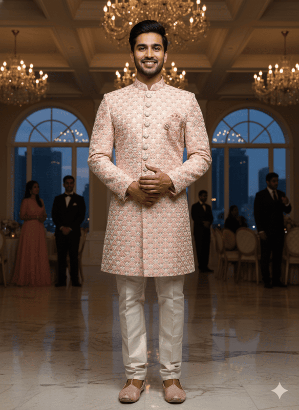 Elegant Peach Designer Sherwani D-9619 Le-Cartin