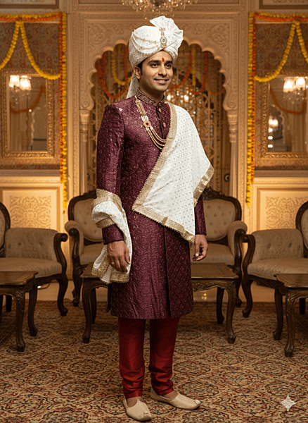 Maroon Embroidered Sherwani  D.SL038
