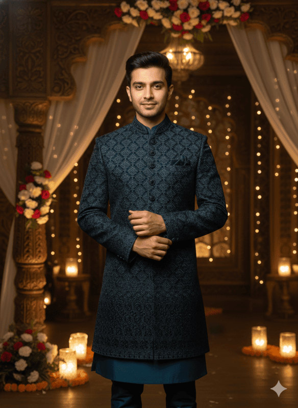 Royal Blue & Black Designer Indo Western D.E-294 one world