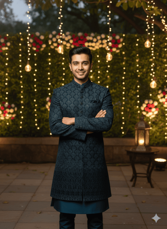 Royal Blue & Black Designer Indo Western D.E-294 one world