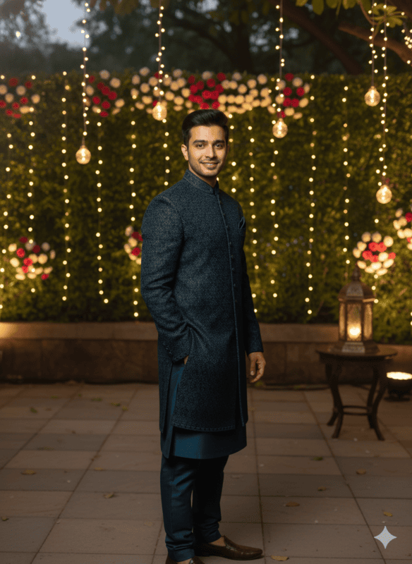 Royal Blue & Black Designer Indo Western D.E-294 one world